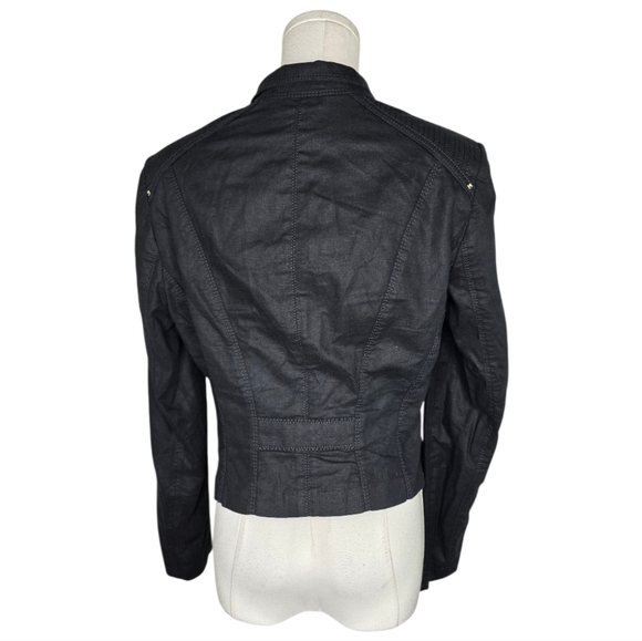 White House Black Market Linen Blend Drape Moto Jacket Black Size 6 - Picture 4 of 7